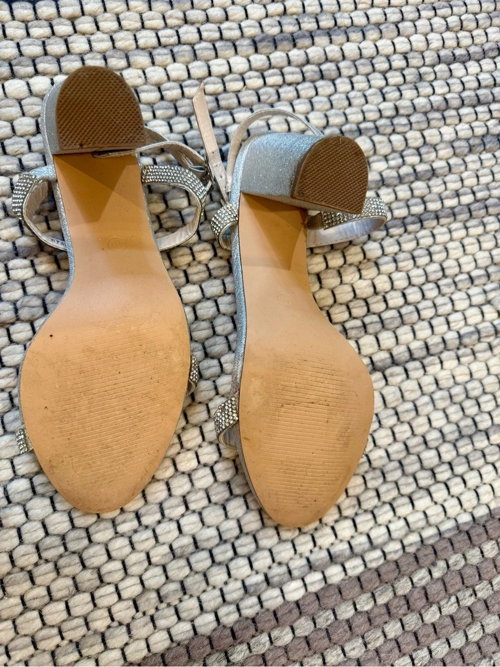 Crystal-Strap Silver Platform Heeled Sandals